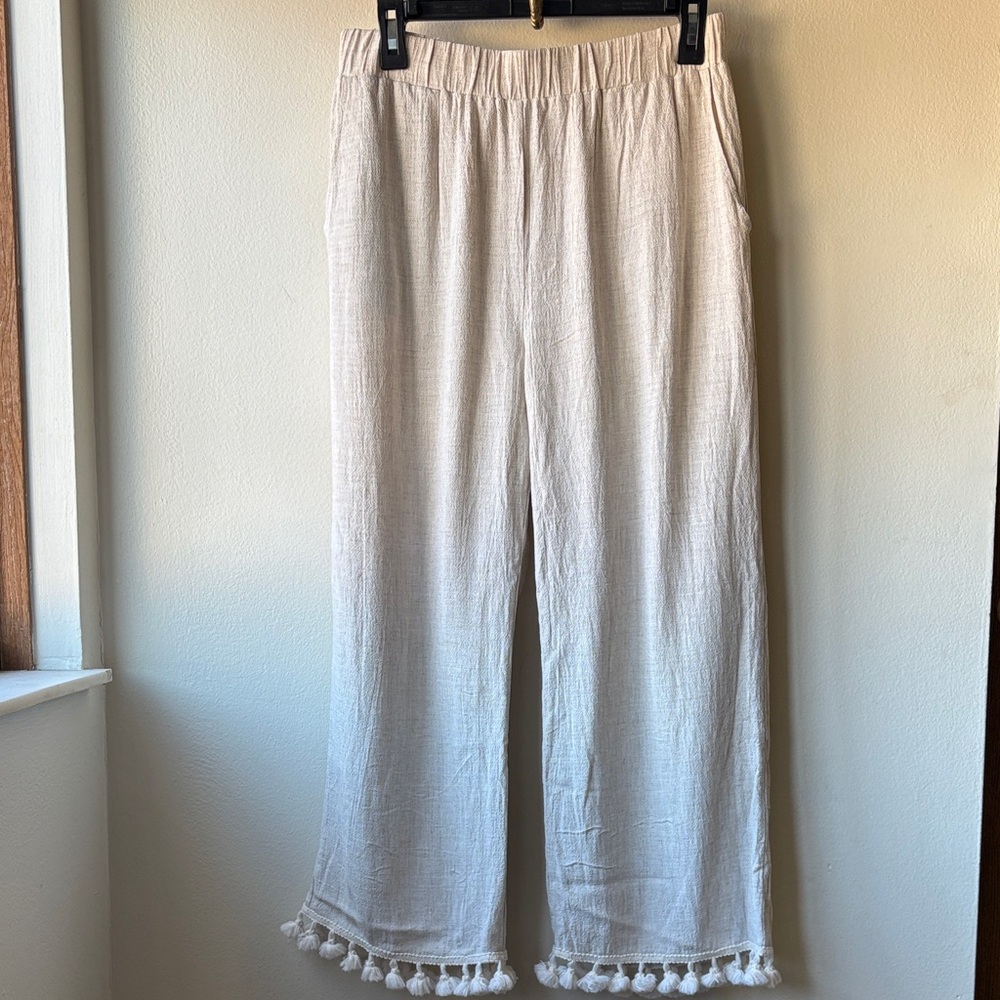 Lulus Women’s Linen Blend Pants With Tassels Size Medium